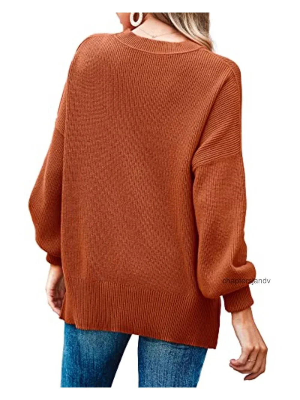 Oversized Tunic Sweater Loose Fit Rib Texture Crewneck Pullover